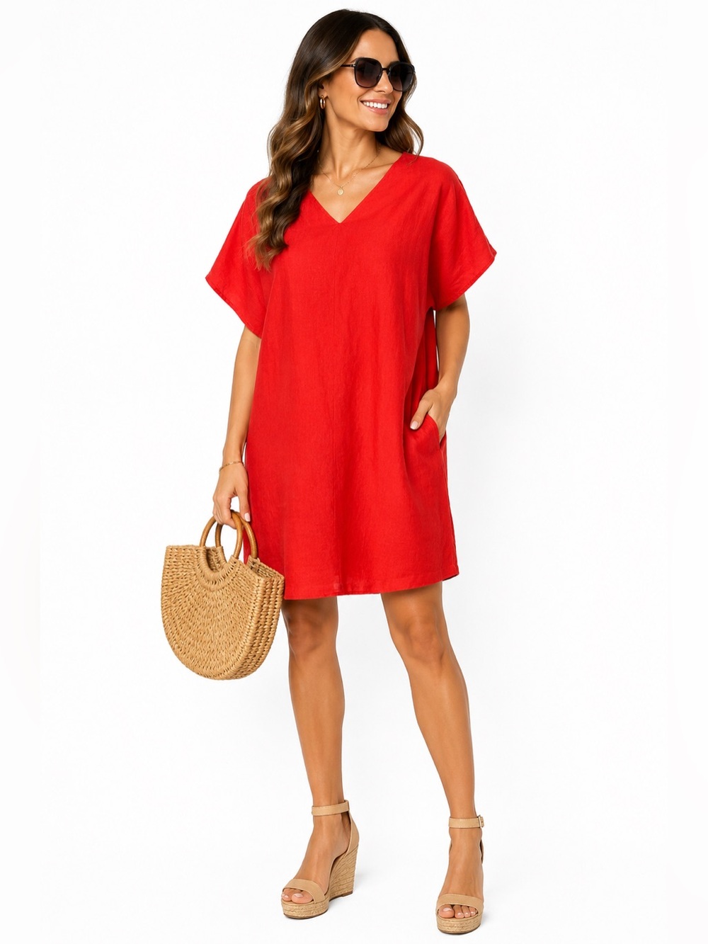Chico’s 100% Linen Red Shift Dress | Size 0 (US 4/6) | Resort Style
